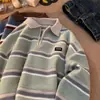 Suéter de gola polo listrado retrô estilo japonês masculino outono e inverno estilo preguiçoso nicho jovem top de tricô para casal