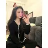 Pijama Casual de Encaje Patchwork Simple Estilo Coreano para Mujer, Nuevo Conjunto de Ropa para el Hogar de Manga Larga Talla Grande para Otoño e Invierno que se Puede Usar Afuera