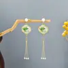 Estilo Étnico Retro Serie Hoja de Bambú Nuevos Pendientes Estilo Chino, Accesorios Hanfu Estilo Antiguo, Pendientes Largos con Borla de Bambú para Mujer
