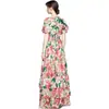 Comercio exterior mujer toma real en stock cuello en V manga corta con volantes cintura elástica estampado vestido largo