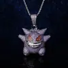 Colar Hip-Hop Europeu e Americano com Pequeno Pingente Divertido de Desenho Gengar, Pingente de Zircônia Roxa Microincrustada, Atacado, Estilo Retrô Artístico