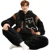 Conjunto de pijama masculino para outono e inverno, espesso, quente, com gola alta, corte solto, plus size, com zíper, adequado para usar como roupa externa