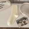 Meias de Bolinhas com Babados Estilo Coreano para Mulheres, Meias Tendência de Cano Médio, Cor Sólida, Estilo Japonês para Primavera e Outono, Meias Doces de Cano Médio