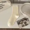 Calcetines de Lunares con Borde Fruncido para Mujer, Calcetines de Algodón Blanco Leche Puro hasta la Mitad de la Pantorrilla, Estilo Coreano Verano y Otoño, Estilo Ballet, Calcetines Holgados de Moda