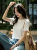 Camiseta Base de Verano Minimalista Fresca Americana de Manga Corta con Cuello Redondo, Transpirable y Amigable con la Piel, de Tencel y Lana para Mujer