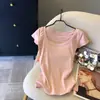 Camiseta de Manga Curta com Gola U para Mulheres, Nova Tendência Verão 2026, Top Slim Fit