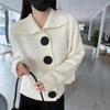 Produtos europeus cardigan das mulheres com decote em V manga comprida solta moda coreana grande fivela lapela malha top coat camisola tendência