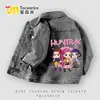 Jaqueta Jeans Kpop Hunter Girls Estilo Novo para Primavera e Outono Moda Casual Gola Reversível para Crianças Mais Velhas Tendência