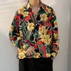 Camisa Casual de Manga Larga con Estampado de Lunares por Toda la Prenda Estilo Retro Otoñal de Hong Kong Cuello Puntiagudo Popular Versátil Holgada para Hombre y Mujer
