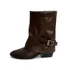 Botines de moda simples estilo coreano de 5 cm 2026 otoño/invierno nuevos punta fina tacón grueso sin cordones hebilla botines cortos
