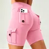 Shorts de Yoga Estilo Ropa de Trabajo con Bolsillo, Color Durazno, para Mujer, de Cintura Alta, Levanta Glúteos, Secado Rápido, para Deporte, Correr, Pilates, Fitness, de Cinco Puntos