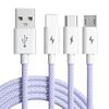 Cable trenzado de tres en uno tipo macarón es adecuado para línea de carga de teléfono móvil tres en uno Apple Huawei Android línea de datos de carga rápida