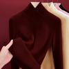 Camiseta Térmica de Doble Cara de Terciopelo con Cuello en V para Mujer Otoño e Invierno Ajustada de Mezcla de Seda y Lana Manga Larga para Mujer