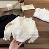 Suéter Nuevo Estilo Coreano para Niñas Primavera y Otoño Estilo Princesa Bebé Camisa Base de Encaje de Cuello Semi Alto Camisa de Punto Estilo Occidental para Niños