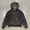 Sudadera con capucha y cremallera, estilo callejero, doble cara, transfronteriza, a cuadros, holgada, casual, con paneles, marca de moda, suéter, cárdigan, otoño