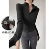 Chamarra de Yoga para Mujer Cardigan con Cremallera Moldeadora Adelgazante Manga Larga Agujeros para Pulgar Exterior Correr Ciclismo Levantamiento de Pesas Aeróbicos Versátil