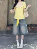 Shorts de verano de mezclilla para mujer talla grande, estilo vintage americano, pantalones rectos de pierna ancha de cintura alta holgados y adelgazantes, de longitud media, para mujeres de talla grande