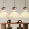 Lámpara de techo estilo canción para mesita de noche de dormitorio, luz flotante ajustable de madera de nogal estilo chino nuevo para vestíbulo, lámpara colgante con tacto de seda