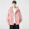 Chaqueta cortavientos e impermeable ligera de estilo japonés para exteriores, corte holgado con capucha para pareja, chaqueta de trabajo unisex para primavera y otoño