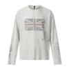 Camiseta básica masculina casual, solta, moderna, com gola redonda e estampa de bandeira estilo britânico, camiseta masculina de algodão waffle de manga longa
