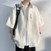 Tops masculinos leves de verão, camisas masculinas de manga curta com caimento solto, camisas da moda estilo japonês, peças de outer wear, marca da moda, estiloso e legal