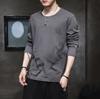 Camiseta de Manga Larga para Hombre Ajustada Talla Grande Gordo Talla Extra Grande Elástica Estilo Coreano Estampada Cuello Redondo Top Básico