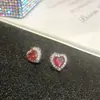 Pendientes de corazón de turmalina color rojo rosa retro elegantes de tribunal con baño grueso de platino PT950 brillantes Super hada exquisitos pendientes pequeños
