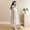 Vestido de punto para mujer embarazada Otoño e Invierno 2024 Diseño de moda coreana Chaleco con flecos holgado Falda Falda base ajustada