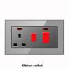 Versión de Hong Kong y Macao Enchufe Británico 13A con Carga Rápida USB Tipo-C Estándar Británico Patilla Cuadrada Tres Orificios Panel de Vidrio Gris