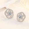 Aretes de Temperamento Plata Flor Rosa Giratoria Chapados en Oro de 18K Elegantes Flor de Amor Giratoria Zircón Aretes Simples Brillantes