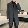 Casaco de Lã Masculino de Comprimento Médio Inverno Corta-vento de Lã Estilo Coreano Casual Terno de Lã Jaqueta Masculina Outono e Inverno