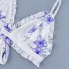 Conjunto de Shorts Suspensórios Estampados de Cetim com Amarração Novo de Verão Pijama Fresco de Seda de Gelo Roupa de Casa Feminina Europeia e Americana