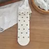 Calcetines con Volantes y Lazo Estilo Coreano Estilo Otoño Temprano Versátiles con Estampado Floral a Media Pantorrilla Calcetines Largos de Gasa con Rayas Verticales y Puntos Estilo Japonés