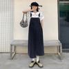 Vestido Jeans Vintage Soltinho com Suspensório para Mulheres, Verão 2026 Novo Estilo Coreano Vestido de Comprimento Médio com Fenda Irregular Tendência