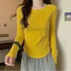 Nueva Colección Primavera Verano 2026 Camiseta Básica de Algodón Puro para Usar Debajo de Otras Prendas, Camiseta de Manga Larga Ajustada para Mujer, Top de Capa Interior