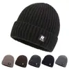 Gorro de punto liso para otoño e invierno para hombres y mujeres, gorro de lana grueso y cálido, gorro versátil con borde enrollado, gorro de punto para exteriores