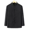 Camisa de manga larga para hombres de mediana edad y mayores para papá primavera y otoño nuevo estilo chino hebilla mejorada ropa traje Tang para hombre