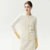 Cárdigan de cachemira de lujo ligero para otoño e invierno, cuello redondo, femenino, versátil, puños, suéter de punto con bloques de color, chaqueta