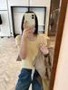 Han Xun Cores Quentes de Outono Lã Gola U Tricô Manga Curta Feminino 2026 Novo Macio Grudado Camada Base Top 27398