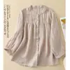 Primavera e Verão Plus Size Soltinho Emagrecedor Casual Algodão Linho Manga Três Quartos Moda Cor Sólida Camisa Top Atacado