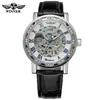 T-Winner/Victor 8012 Elegante Casual Hueco con Pedrería Correa de Cuero Manual Reloj Mecánico