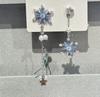 Ambiente de Otoño e Invierno Asimétricos Perla Azul Hielo Copo de Nieve Borla Aretes Nicho Exquisitos de Alto Valor Combinan con Todo para Mujer