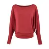 Camiseta de manga larga estilo pijama con mangas murciélago, nueva moda de otoño, versátil, corte holgado, adelgazante y con escote asimétrico, top de jersey para mujer
