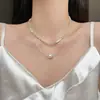 Collar de perlas de circón de alta calidad Estilo palacio retro francés Lazo amor Cadena para la clavícula Joyería simple y versátil