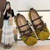 Sapatos rasos estilo retrô com laço e fivela dupla para mulheres, novo modelo 2026, sapatilhas Mary Jane planas versáteis