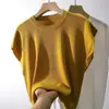 Top de Punto de Seda de Hielo para Mujer, Estilo Delgado de Verano, Nuevo Modelo 2026, Blusa de Manga Acampanada, Corte Holgado, Efecto Adelgazante, Cuello Redondo, Camiseta de Manga Corta