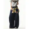 Pantalones de Bufanda de Seda con Caída Otoñal con Estampado de Letras Pantalones de Pierna Ancha Sueltos Modernos Rectos Casuales Pantalones Largos de Retazos para Mujer