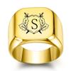 Anillo Cuadrado de Oro de 18 Quilates Grabado con Láser 26 Letras Iniciales Cruz de Doble Espada 18 mm Anillo Cuadrado Venta al por Mayor