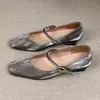 Zapatos planos de ballet de cuero genuino estilo vintage francés con textura de piel de oveja para mujer, con hebilla, tacón grueso espectacular, punta cuadrada, Mary Janes de punta cuadrada