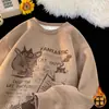 Moletom com Gola Redonda Espesso Forrado com Lã Camurça Masculino Outono e Inverno Estilo Americano Marca de Moda Jaqueta Solta Rígida de Manga Longa